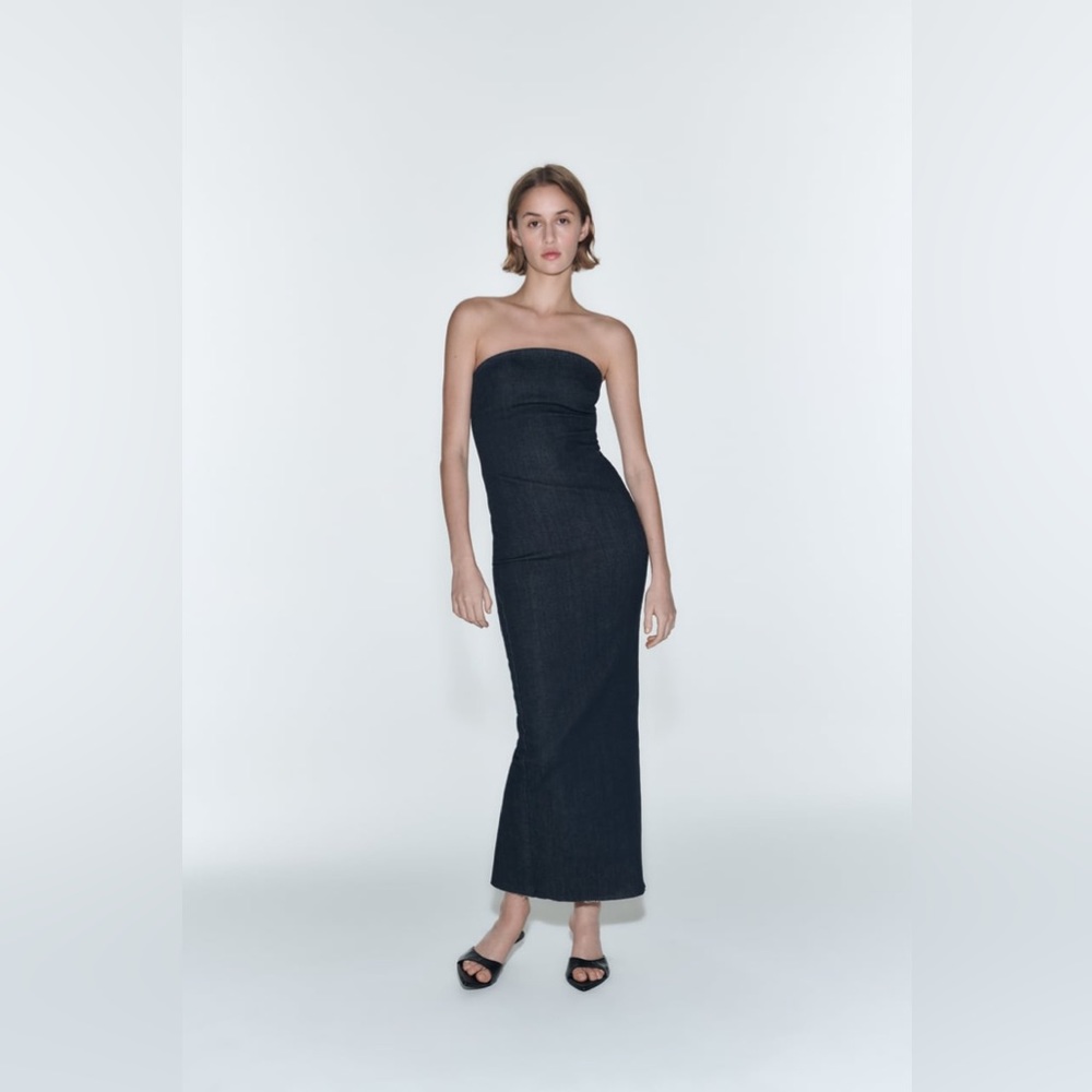 Zara Viral Strapless Denim Midi Dress